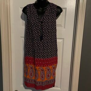 “beachlunchlounge” Sleeveless Dress - Red and Orange Paisley